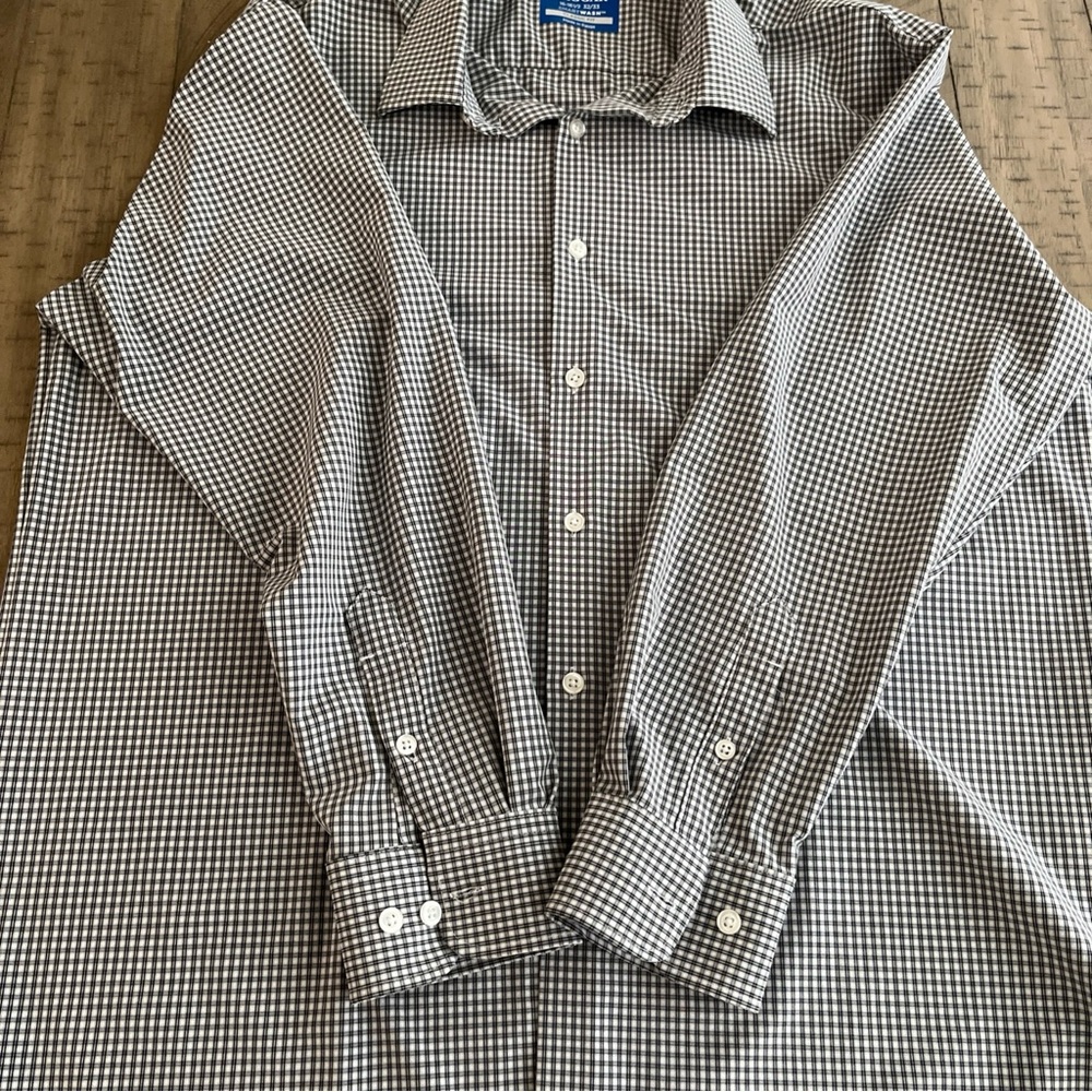 Haggar Brown and White Gingham Shirt